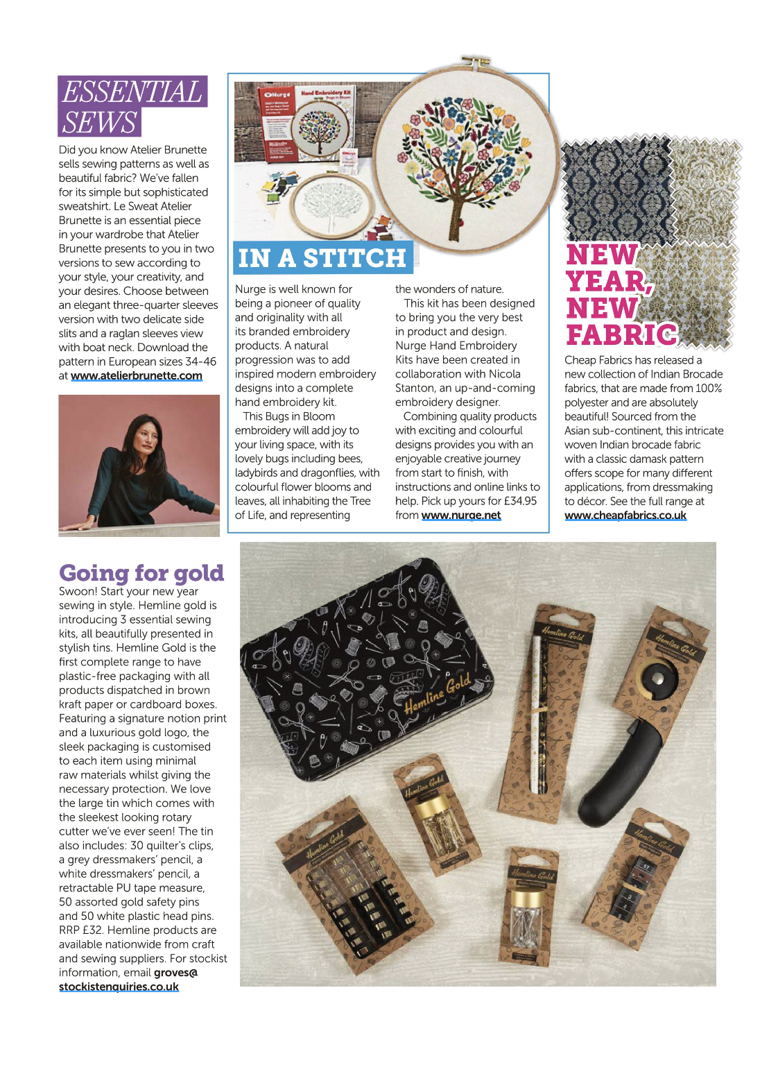 Advertisement for stitchdoodles embroidery products with text and images of embroidery tools and fabric.