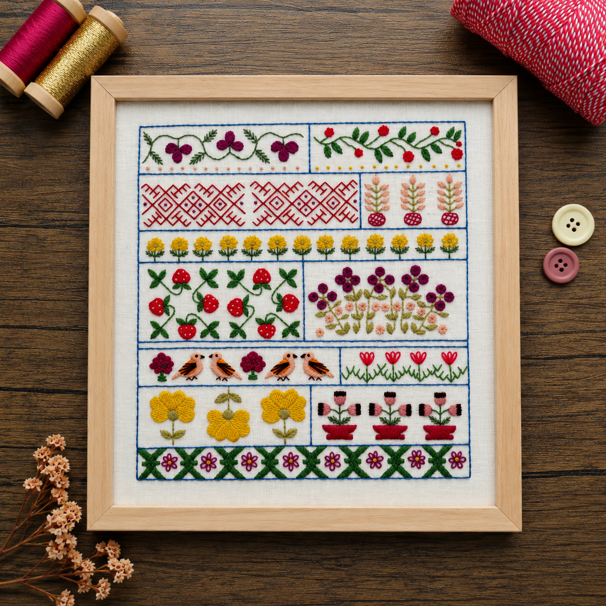 Spring Sampler, Pre Printed Embroidery Fabric Panel Pattern&nbsp;