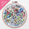 Embroidery hoop with a colorful floral and bird design on a white background, labeled 'PDF Pattern'.