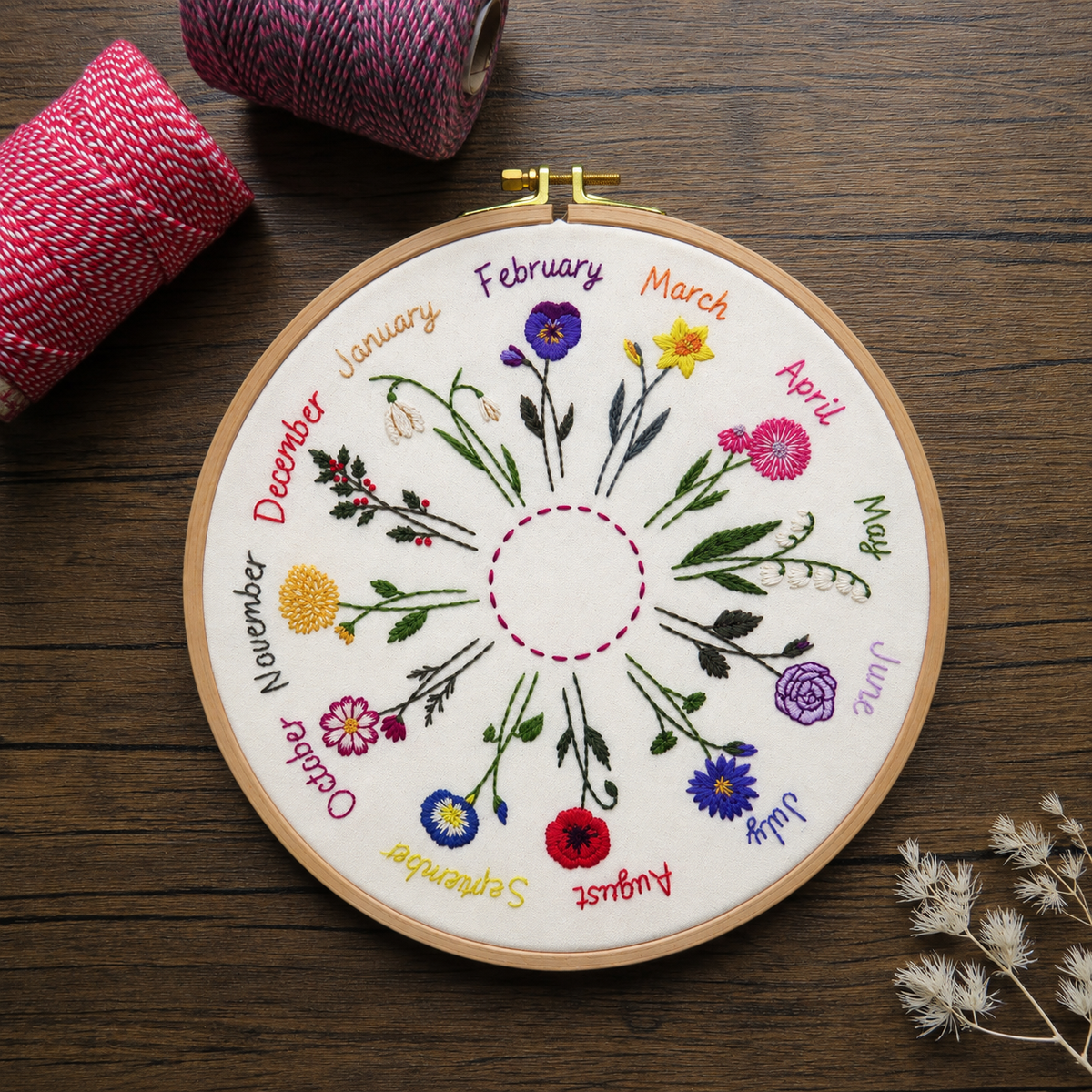 A Year of Flowers Pre Printed Embroidery Fabric Pattern
