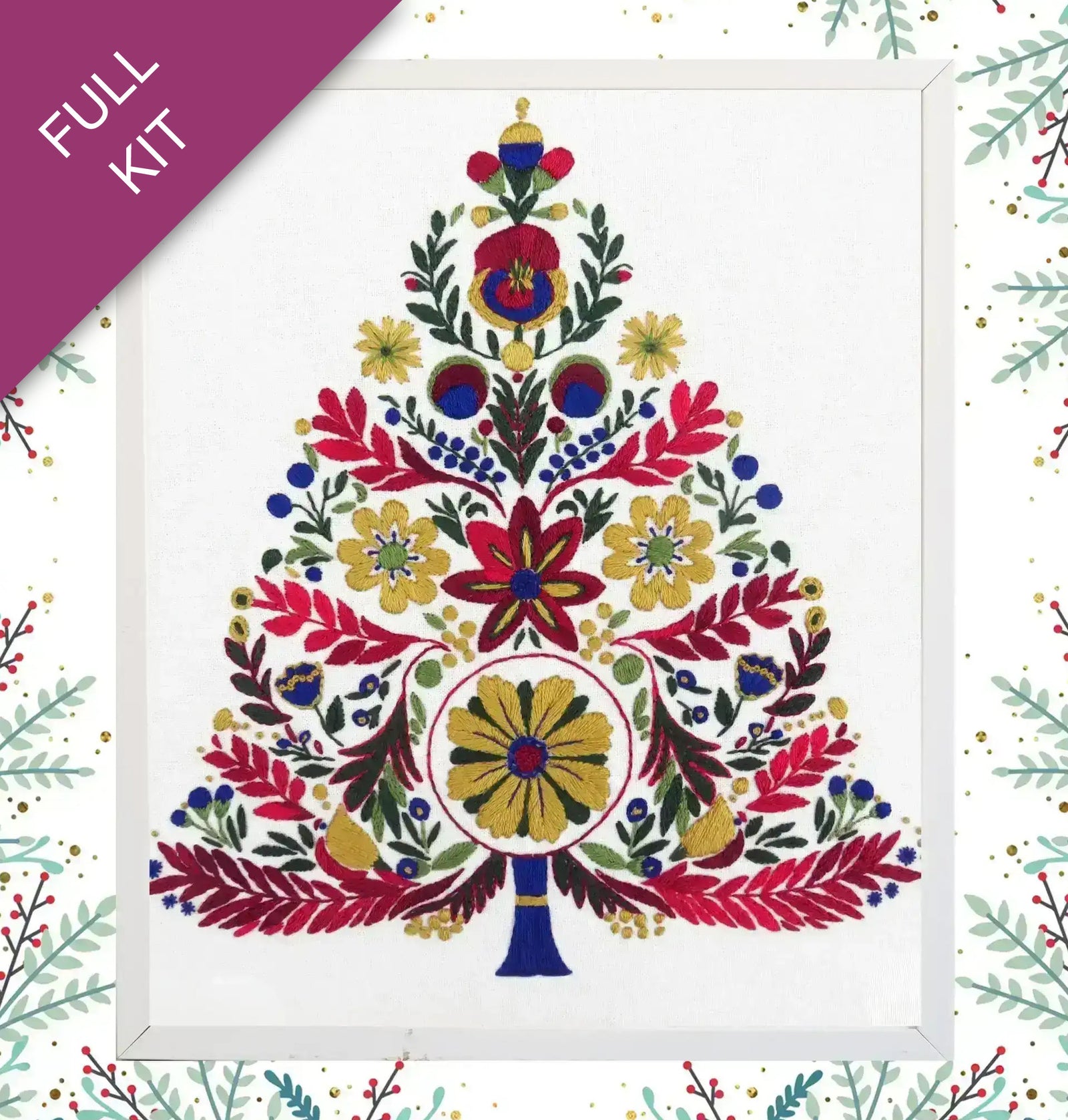 Colorful floral design with a white border on a patterned background