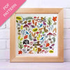 Framed embroidery pattern with nature-themed designs a walk in the woods theme