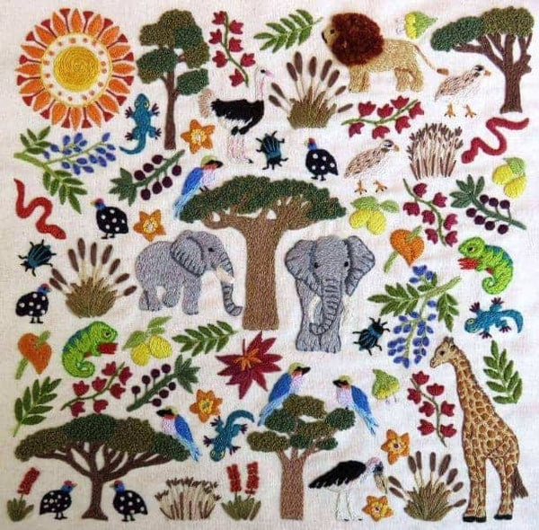 African Savanna, Hand Embroidery Kit , Embroidery Kit , StitchDoodles , A Wonderful Life Pattern, africa, african embroidery, Embroidery, embroidery hoop, embroidery hoop kit, Embroidery Kit, embroidery kit for adults, embroidery kit fro beginners, embroidery pattern, hand embroidery, hand embroidery fabric, hand embroidery kit, hand embroidery seat frame, hand embroidery thread, modern embroidery kits, nurge embroidery hoop, Printed Pattern , StitchDoodles , shop.stitchdoodles.com