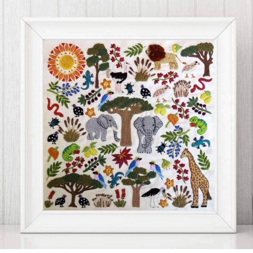 African Savanna, Hand Embroidery Kit , Embroidery Kit , StitchDoodles , A Wonderful Life Pattern, africa, african embroidery, Embroidery, embroidery hoop, embroidery hoop kit, Embroidery Kit, embroidery kit for adults, embroidery kit fro beginners, embroidery pattern, hand embroidery, hand embroidery fabric, hand embroidery kit, hand embroidery seat frame, hand embroidery thread, modern embroidery kits, nurge embroidery hoop, Printed Pattern , StitchDoodles , shop.stitchdoodles.com