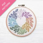 Embroidery hoop with colorful leaf pattern on a white background, labeled 'PDF Pattern'.