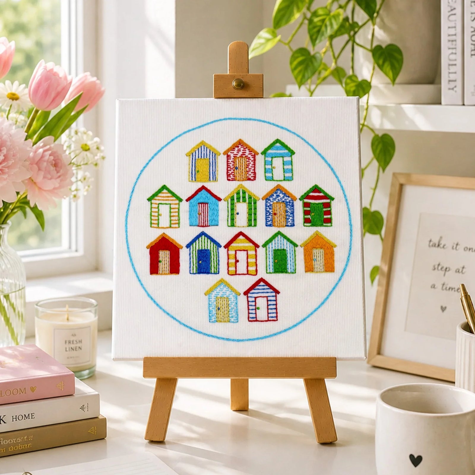 Beach Huts,&nbsp;Pre Printed Embroidery Fabric Pattern,&nbsp;pre-printed on to Beautiful Cotton Fabric

'Beach Huts' is a wonderful design and takes you right back to that lovely holiday at the seaside.This listing is for a Pre Printed Fabric Panel - the design is printed for you on to the fabric ready for you to get stitching straight away. This will be posted to you.