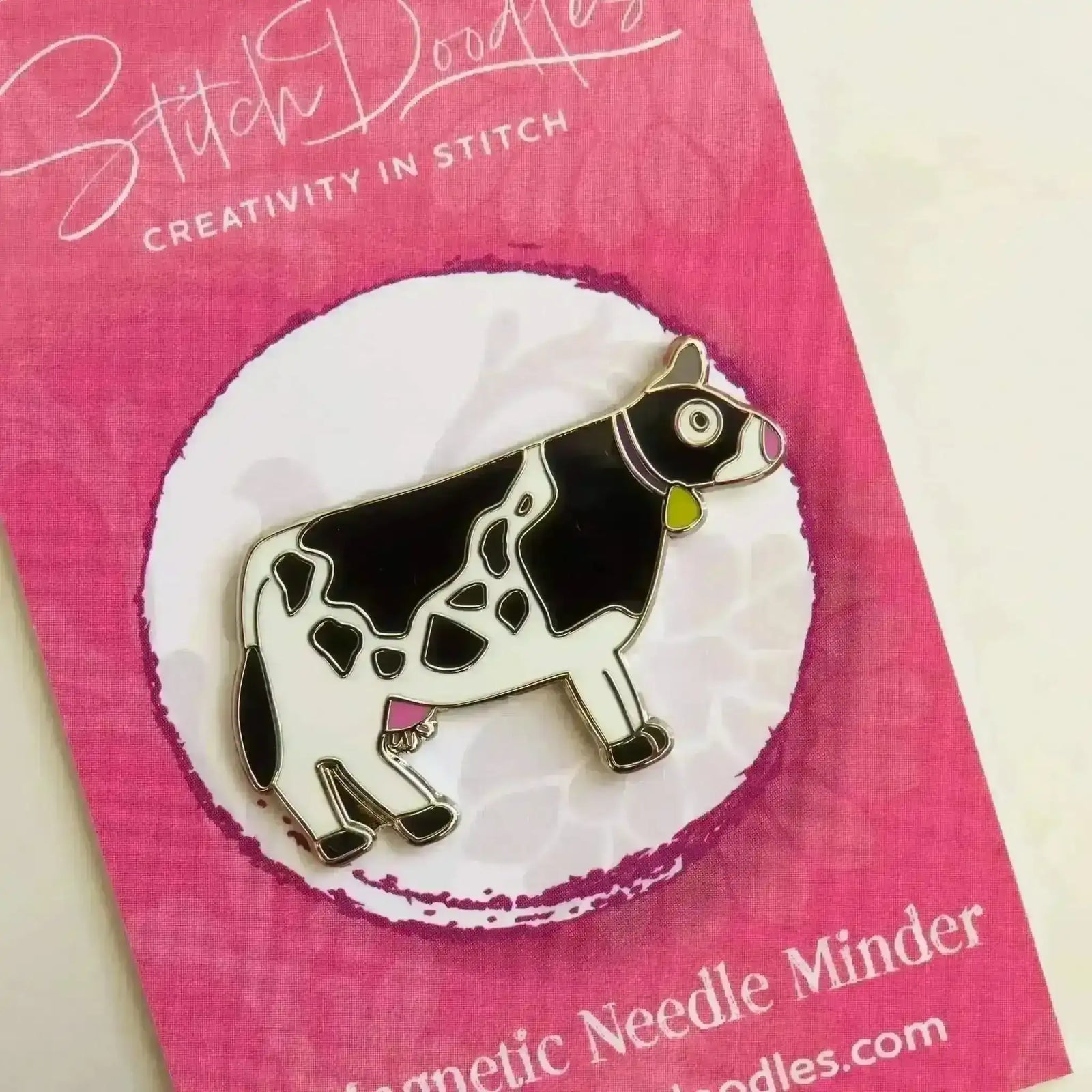 Beautiful Hard Enamel Needle Minder: Beautiful Cow , Embroidery Supplies , StitchDoodles , embroidery hoop kit, Embroidery Kit, embroidery kit for adults, embroidery kit fro beginners, modern embroidery kits, needleminder , StitchDoodles , shop.stitchdoodles.com