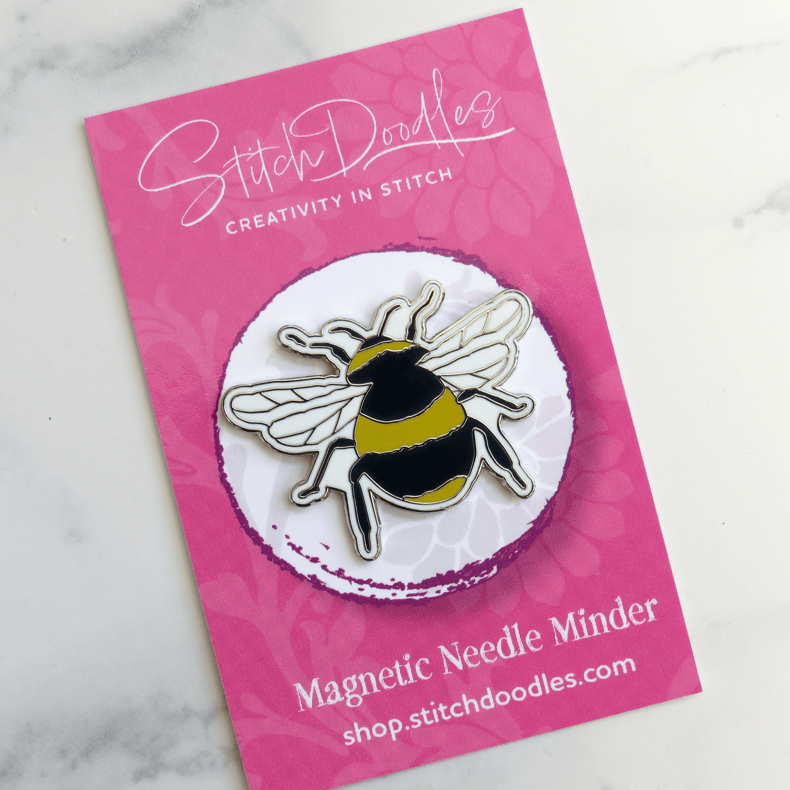 Beautiful Hard Enamel Needle Minder: Bee , Embroidery Supplies , StitchDoodles , embroidery hoop kit, Embroidery Kit, embroidery kit for adults, embroidery kit fro beginners, modern embroidery kits , StitchDoodles , shop.stitchdoodles.com