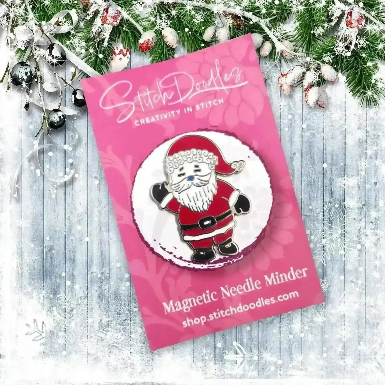 Beautiful Hard Enamel Needle Minder: Father Christmas , Embroidery Supplies , StitchDoodles , christmas, Christmas Embroidery, christmas needle minder, embroidery hoop kit, Embroidery Kit, embroidery kit for adults, embroidery kit fro beginners, modern embroidery kits, needleminder , StitchDoodles , shop.stitchdoodles.com