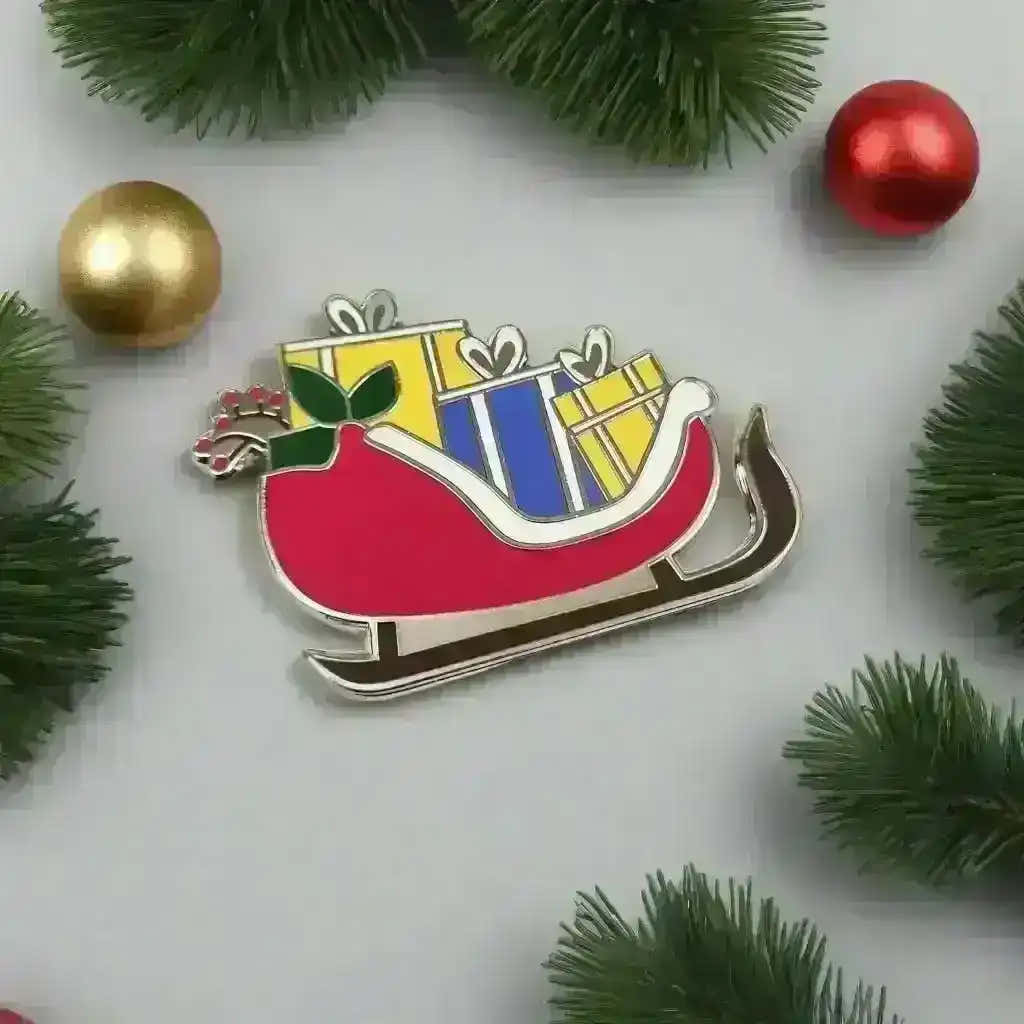 Beautiful Hard Enamel Needle Minder: Santa's Christmas Sleigh , Embroidery Supplies , StitchDoodles , christmas, Christmas Embroidery, christmas needle minder, embroidery hoop kit, Embroidery Kit, embroidery kit for adults, embroidery kit fro beginners, modern embroidery kits, needleminder , StitchDoodles , shop.stitchdoodles.com