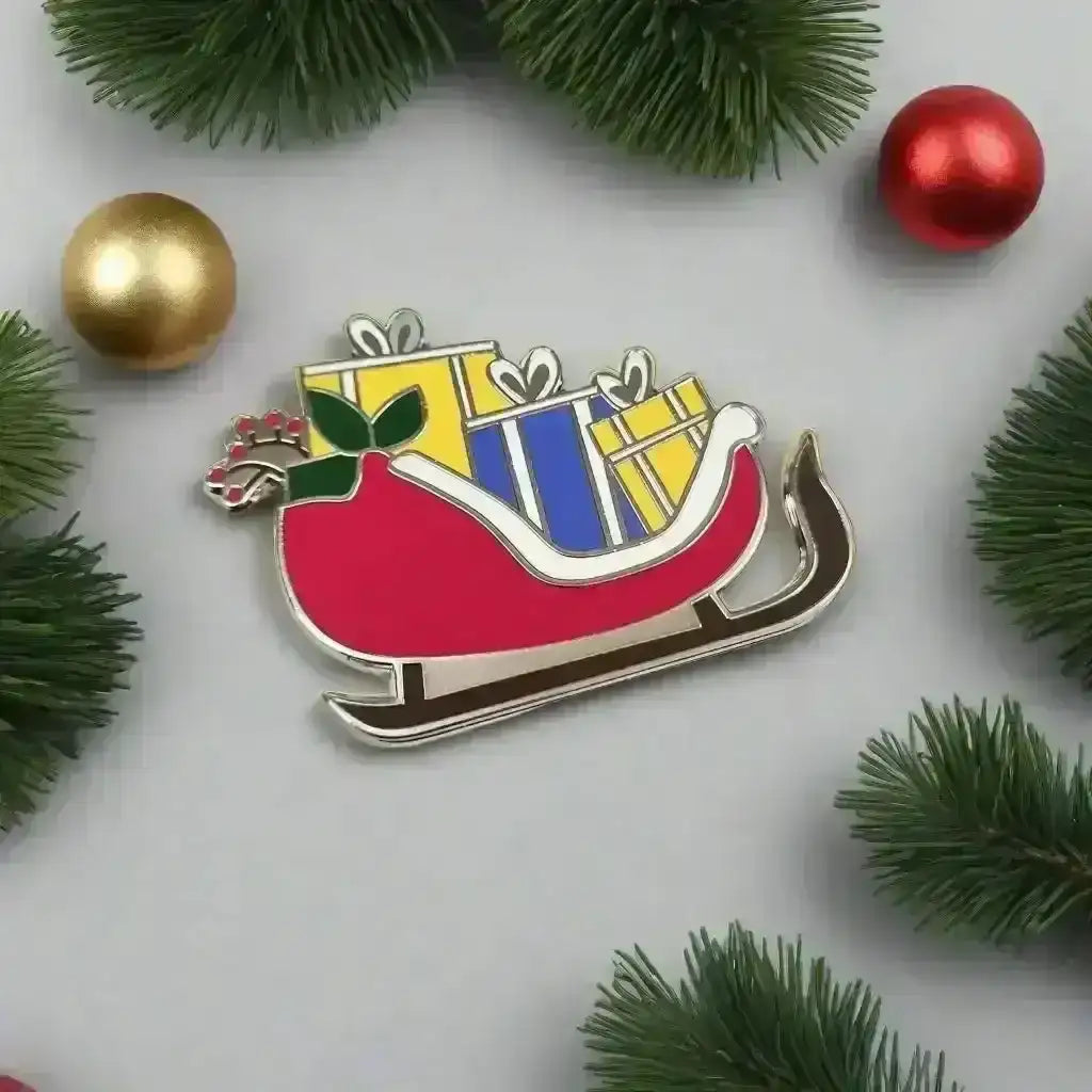 Beautiful Hard Enamel Needle Minder: Santa's Christmas Sleigh , Embroidery Supplies , StitchDoodles , christmas, Christmas Embroidery, christmas needle minder, embroidery hoop kit, Embroidery Kit, embroidery kit for adults, embroidery kit fro beginners, modern embroidery kits, needleminder , StitchDoodles , shop.stitchdoodles.com