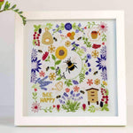 Bees and Blossoms Pre Printed Fabric Panel , Pre Printed Fabric Pattern , StitchDoodles , bird embroidery, Embroidery, embroidery hoop, embroidery hoop kit, Embroidery Kit, embroidery kit for adults, embroidery kit fro beginners, embroidery pattern, hand embroidery, hand embroidery fabric, hand embroidery kit, hand embroidery seat frame, modern embroidery kits, nurge embroidery hoop, PDF pattern, Printed Pattern, wildlife embroidery , StitchDoodles , shop.stitchdoodles.com