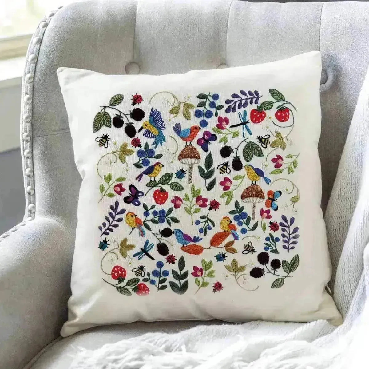 Birds, Bugs and Berries, Pre Printed Embroidery Fabric Panel PLUS PDF Pattern , Pre Printed Fabric Pattern , StitchDoodles , bird embroidery, Embroidery, embroidery hoop, embroidery hoop kit, Embroidery Kit, embroidery kit for adults, embroidery kit fro beginners, embroidery pattern, hand embroidery, hand embroidery fabric, hand embroidery kit, hand embroidery seat frame, modern embroidery kits, nurge embroidery hoop, PDF pattern, Printed Pattern, wildlife embroidery , StitchDoodles , shop.stitchdoodles.com