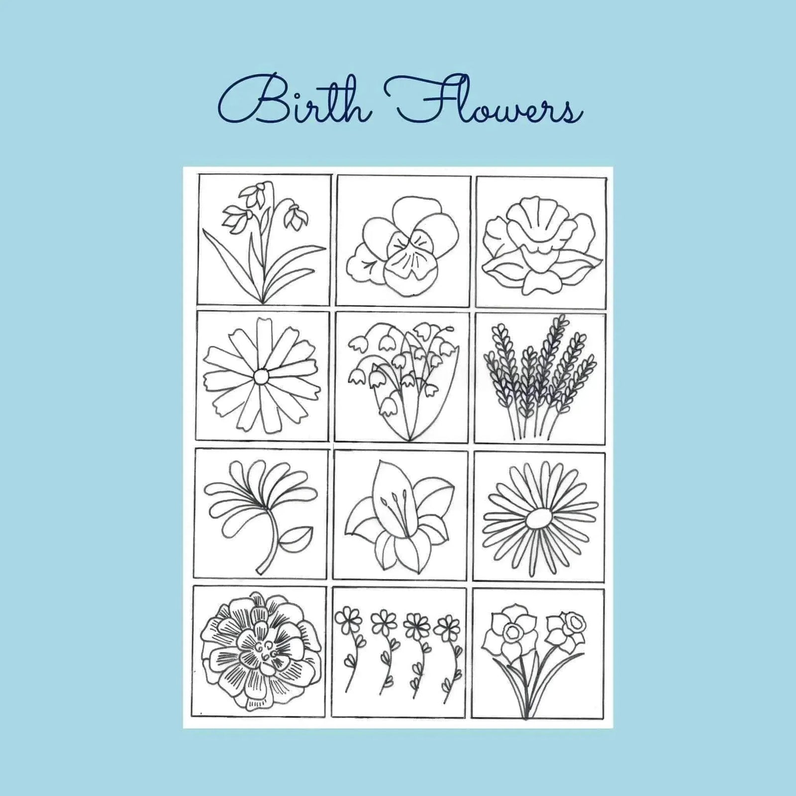 Birth Flowers Hand Embroidery Template , PDF Download , StitchDoodles , bird embroidery, Embroidery, embroidery hoop, embroidery hoop kit, Embroidery Kit, embroidery kit for adults, embroidery kit fro beginners, embroidery pattern, hand embroidery, hand embroidery fabric, hand embroidery seat frame, modern embroidery kits, nurge embroidery hoop, PDF pattern, Printed Pattern, wildlife embroidery , StitchDoodles , shop.stitchdoodles.com