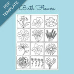 Sheet of birth flower templates on a blue background with 'PDF Template' text.