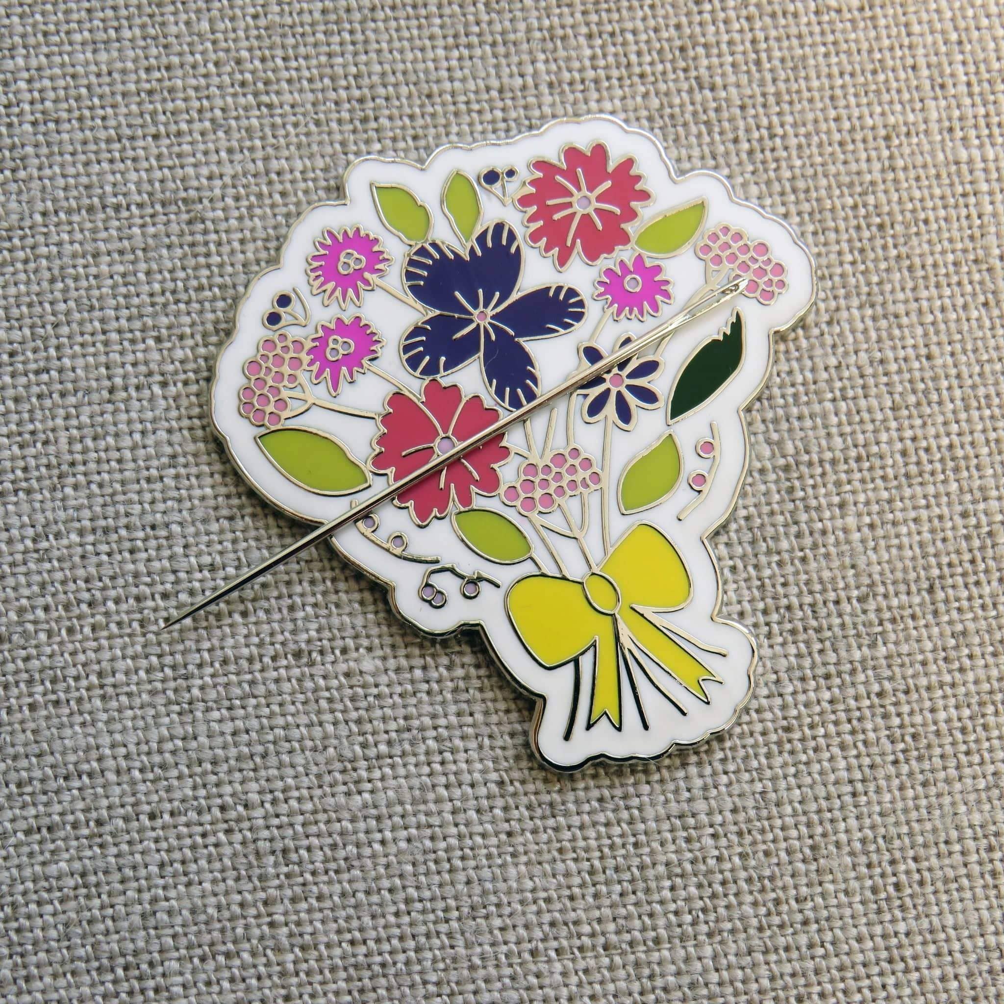 Beautiful Hard Enamel Needle Minder: Bouquet , Embroidery Supplies , StitchDoodles , embroidery hoop kit, Embroidery Kit, embroidery kit for adults, embroidery kit fro beginners, modern embroidery kits , StitchDoodles , shop.stitchdoodles.com