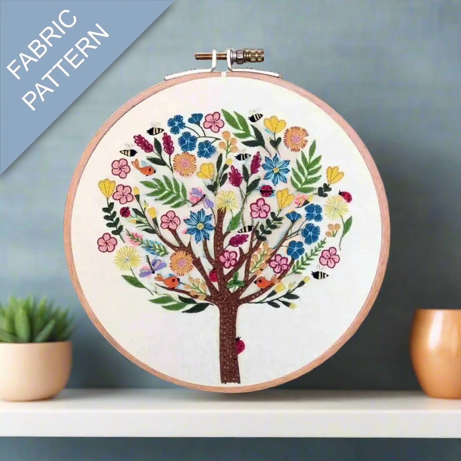 Bugs in Bloom, Pre Printed Embroidery Fabric Panel PLUS PDF Pattern