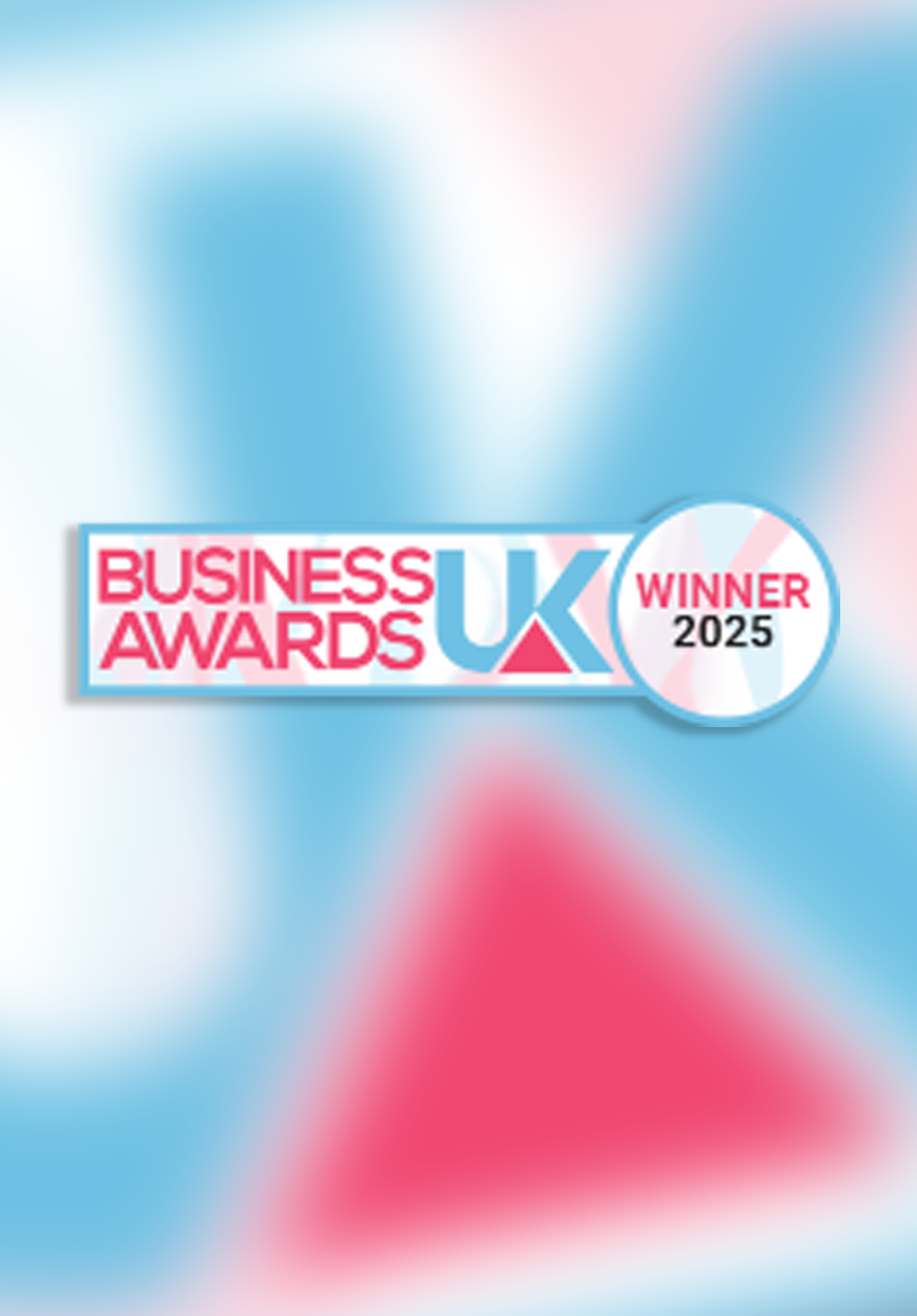 Business Awards UK winner 2025 logo on a colorful blurred background
