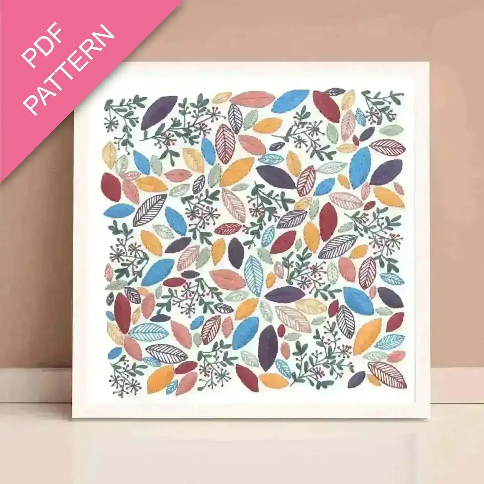Colorful leaf pattern on a white background with 'PDF Pattern' text.