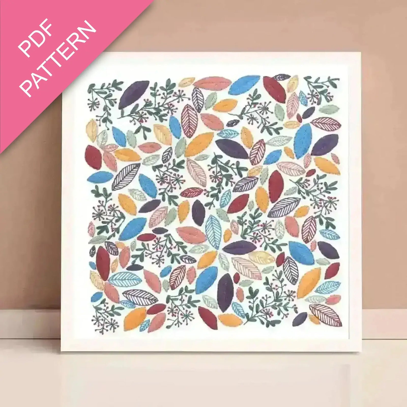Colorful leaf pattern on a white background with 'PDF Pattern' text.