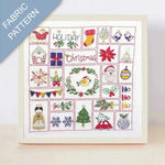 Fabric pattern with Christmas-themed designs on a white background