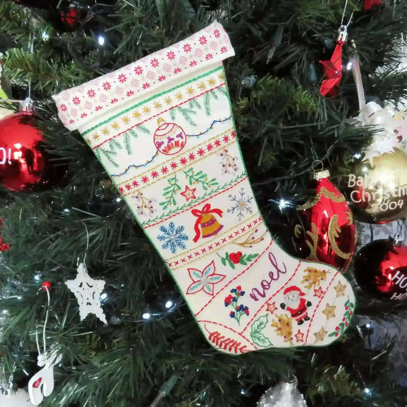 Christmas Stocking Pre Printed Embroidery Fabric Panel , Pre Printed Fabric Pattern , StitchDoodles , christmas, embroidery hoop kit, Embroidery Kit, embroidery kit for adults, embroidery kit fro beginners, embroidery kits for adults, embroidery kits for beginners, hand embroidery fabric, modern embroidery kits , StitchDoodles , shop.stitchdoodles.com