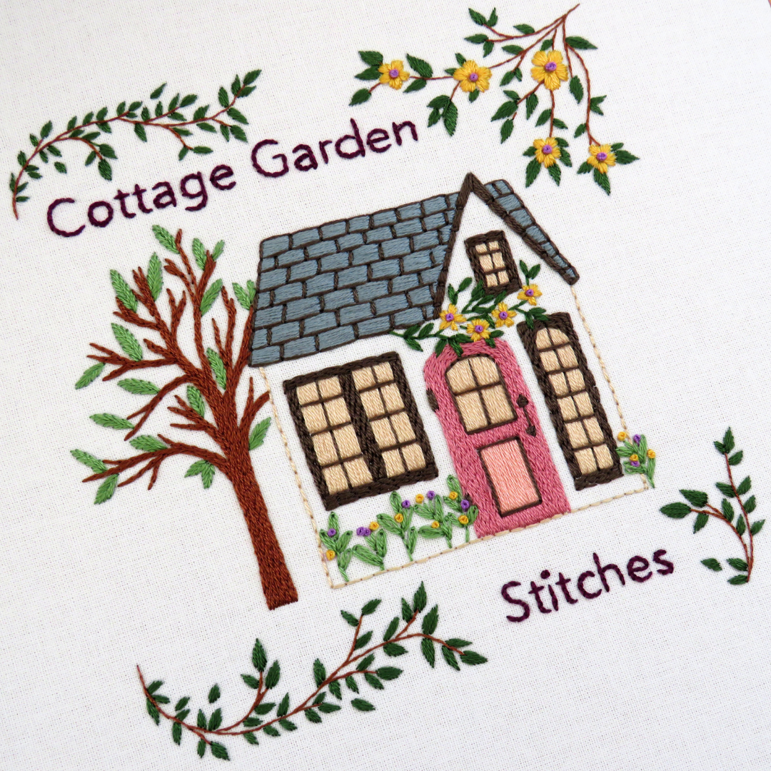The Cottage Hand Embroidery Pre-Printed Fabric and PDF Pattern