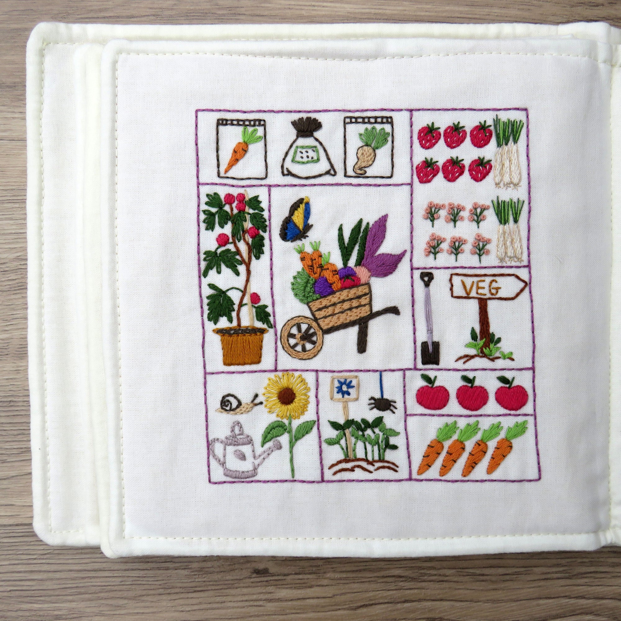 Veg Sampler Hand Embroidery PDF pattern with Full Color Photos and Template
