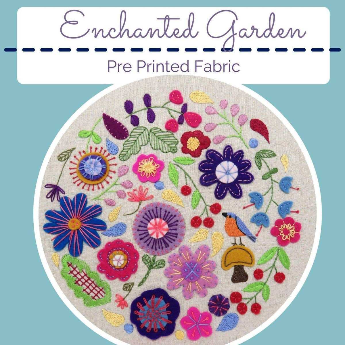 Enchanted Garden, Pre Printed Fabric Panel PLUS PDF Pattern , Pre Printed Fabric Pattern , StitchDoodles , embroidery hoop kit, embroidery kits for adults, embroidery kits for beginners, flower embroidery, hand embroidery, hand embroidery fabric, modern embroidery kits, unique embroidery kits , StitchDoodles , shop.stitchdoodles.com