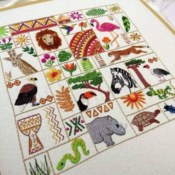 Escape to Africa SAL Hand Embroidery Kit , Embroidery Kit , StitchDoodles , Embroidery, embroidery hoop, embroidery hoop kit, Embroidery Kit, embroidery kit for adults, embroidery kit fro beginners, embroidery pattern, hand embroidery, hand embroidery fabric, hand embroidery kit, hand embroidery seat frame, modern embroidery kits, nurge embroidery hoop, nurge hoops, nurge seat stand, Printed Pattern, wildlife embroidery , StitchDoodles , shop.stitchdoodles.com