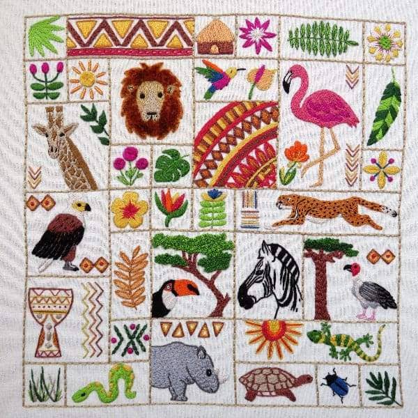 Escape to Africa SAL Pre Printed Embroidery Fabric , Pre Printed Fabric Pattern , StitchDoodles , embroidery hoop kit, Embroidery Kit, embroidery kit for adults, embroidery kit fro beginners, hand embroidery, hand embroidery fabric, hand embroidery kit, modern embroidery kits, wildlife embroidery , StitchDoodles , shop.stitchdoodles.com