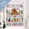 Festive fabric pattern with Christmas-themed elements on a white background