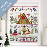 Festive fabric pattern with Christmas-themed elements on a white background