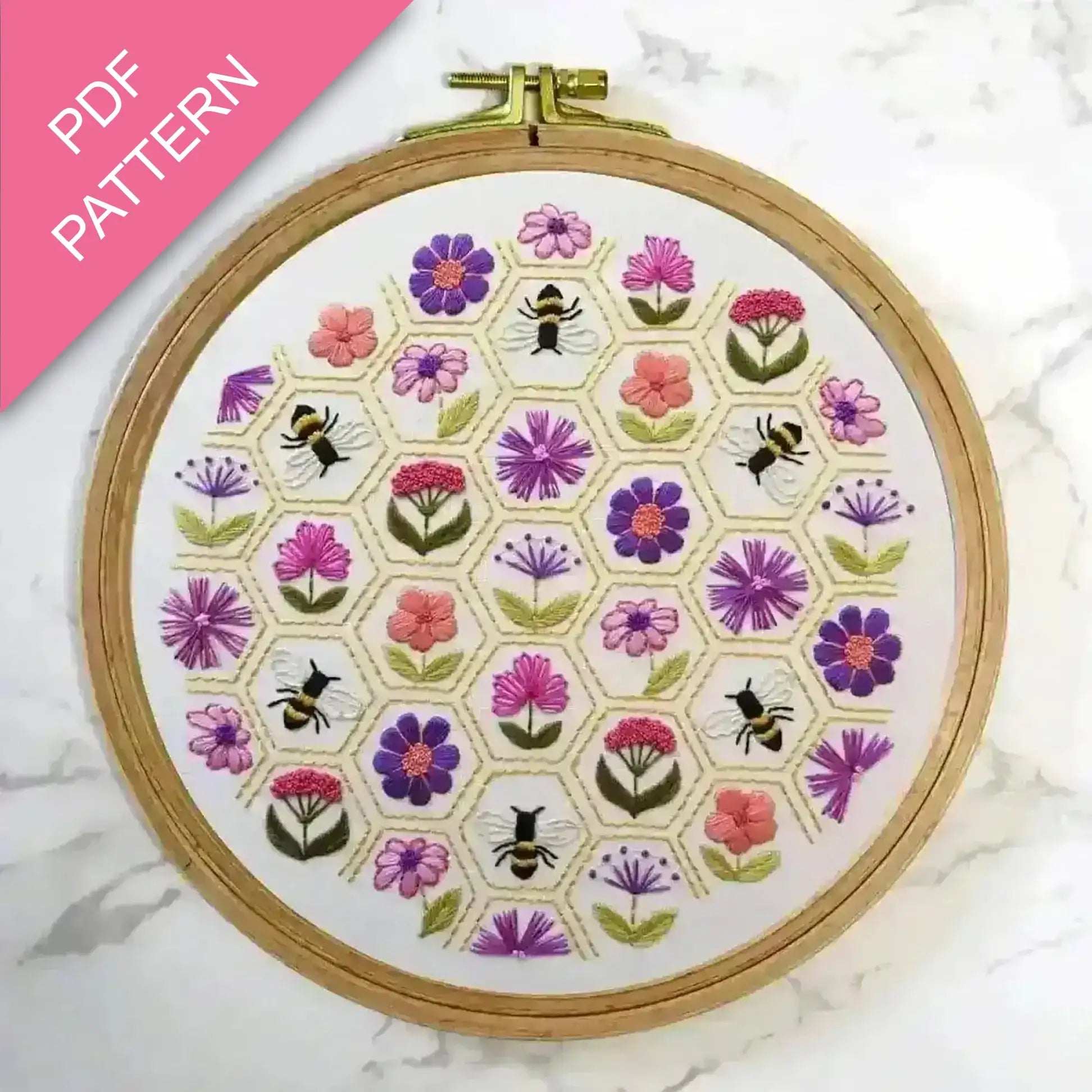 flower hive hand embroidery pdf pattern