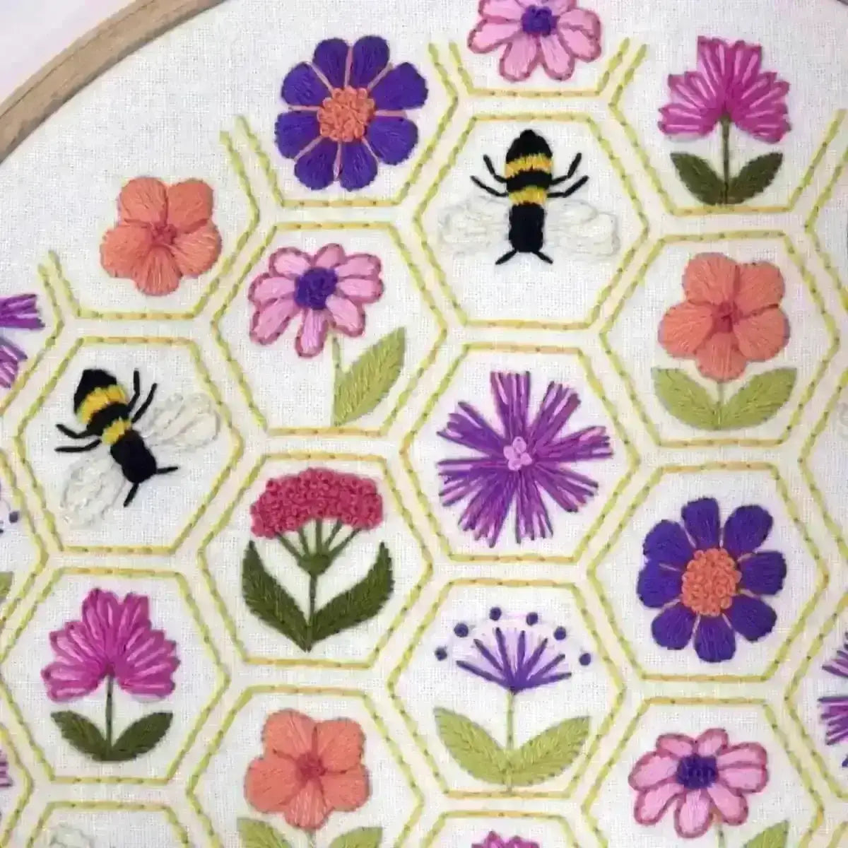 Flower Hive Hand Embroidery Pattern , PDF Download , StitchDoodles , embroidery hoop kit, embroidery kits for adults, embroidery kits for beginners, embroidery patern, flower embroidery, hand embroidery, modern embroidery kits, unique embroidery kits , StitchDoodles , shop.stitchdoodles.com
