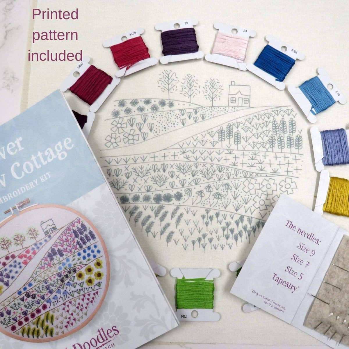 Flower Meadow Cottage Hand Embroidery Kit , Embroidery Kit , StitchDoodles , beginner embroidery, Embroidery, embroidery hoop kit, Embroidery Kit, embroidery kits for adults, embroidery kits for beginners, flower embroidery, hand embroidery, hand embroidery fabric, hand embroidery hoop, hand embroidery kit, hand embroidery pattern, hand embroidery thread, hand stitching, modern embroidery kits, nurge embroidery hoop, unique embroidery kits, wildlife embroidery , StitchDoodles , shop.stitchdoodles.com