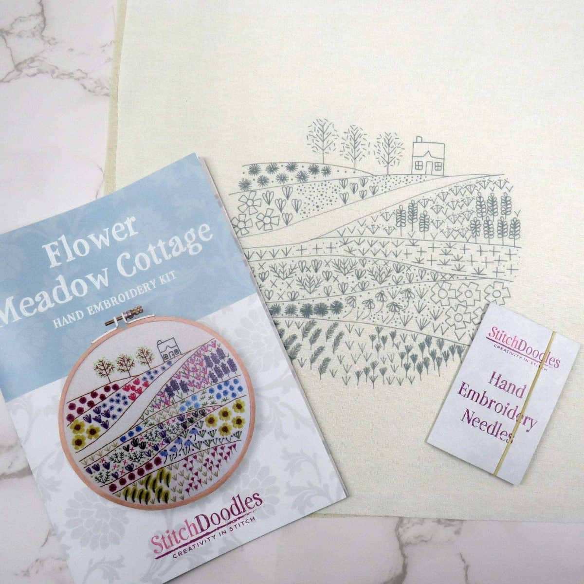 Flower Meadow Cottage Hand Embroidery Kit , Embroidery Kit , StitchDoodles , beginner embroidery, Embroidery, embroidery hoop kit, Embroidery Kit, embroidery kits for adults, embroidery kits for beginners, flower embroidery, hand embroidery, hand embroidery fabric, hand embroidery hoop, hand embroidery kit, hand embroidery pattern, hand embroidery thread, hand stitching, modern embroidery kits, nurge embroidery hoop, unique embroidery kits, wildlife embroidery , StitchDoodles , shop.stitchdoodles.com