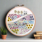 Flower Meadow Cottage, Pre Printed Embroidery Fabric Panel PLUS PDF Pattern , Pre Printed Fabric Pattern , StitchDoodles , embroidery hoop kit, embroidery kits for adults, embroidery kits for beginners, embroidery pattern, flower embroidery, hand embroidery, hand embroidery fabric, hand embroidery kit, hand embroidery pattern, modern embroidery kits, nurge embroidery hoop, PDF pattern, unique embroidery kits, wildlife embroidery , StitchDoodles , shop.stitchdoodles.com