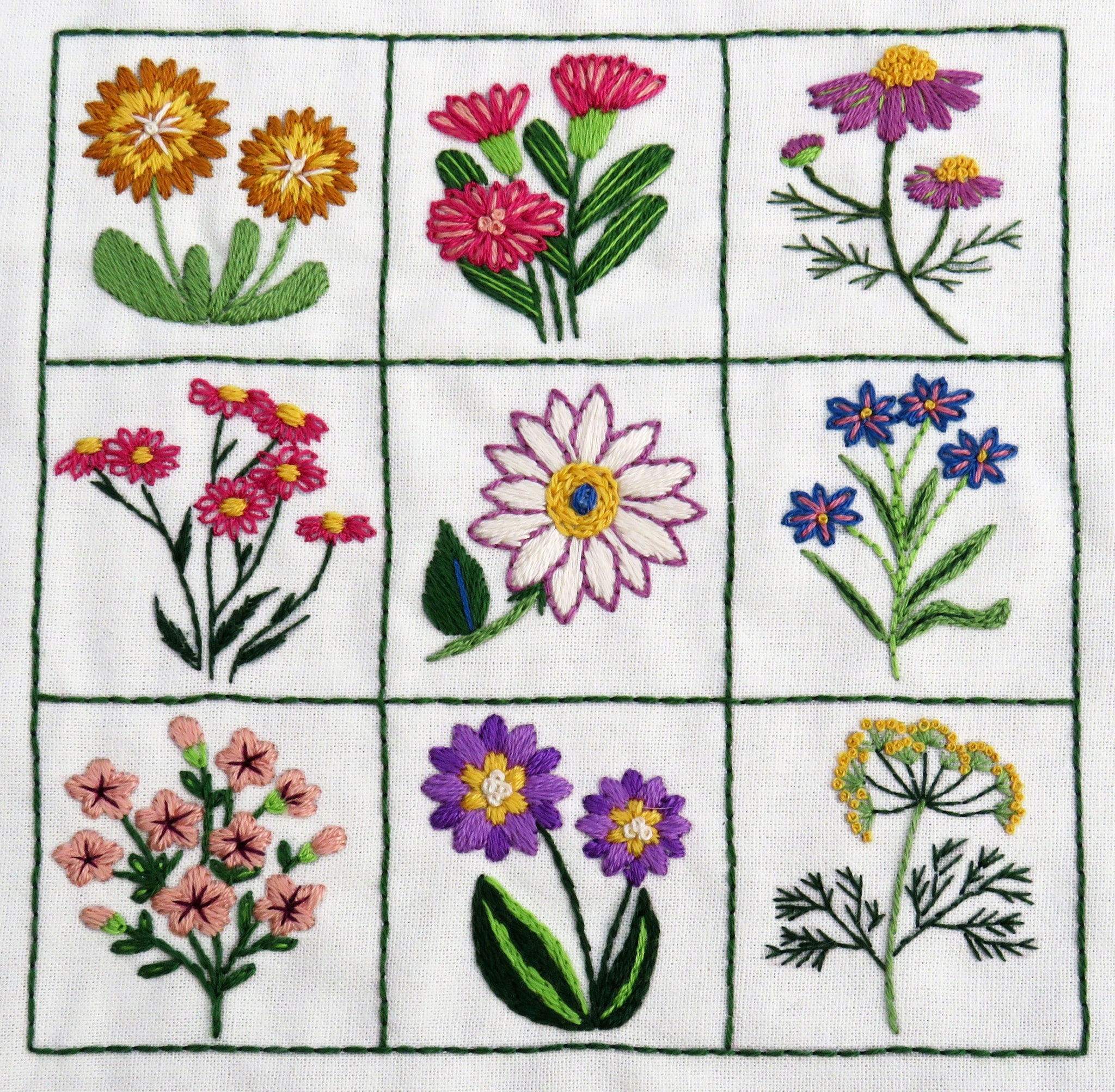 Floral Sampler Embroidery PDF pattern with Full Color Photos and Template