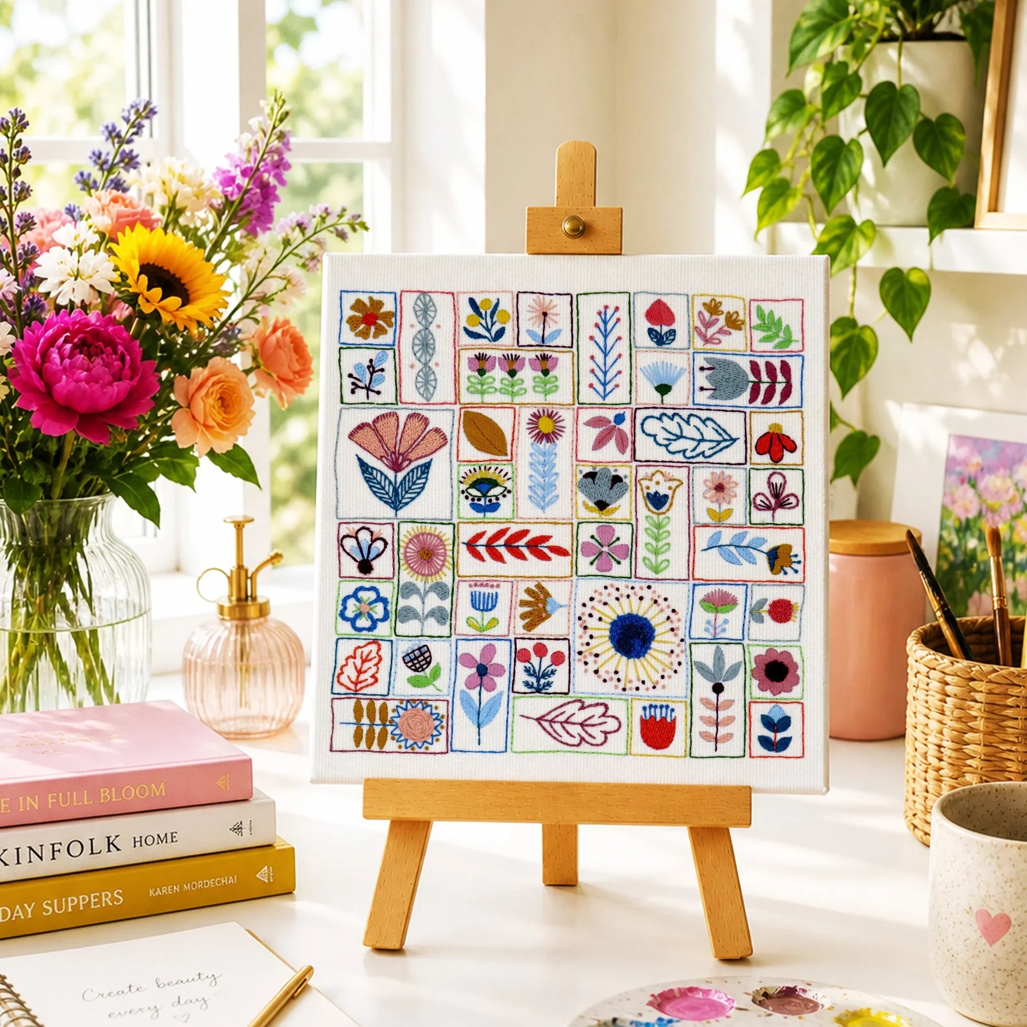 This modern folk flower hand embroidery pattern is an absolute delight to stitch. It incorporates a variety of simple stitches along with lots of colour and inspiration.