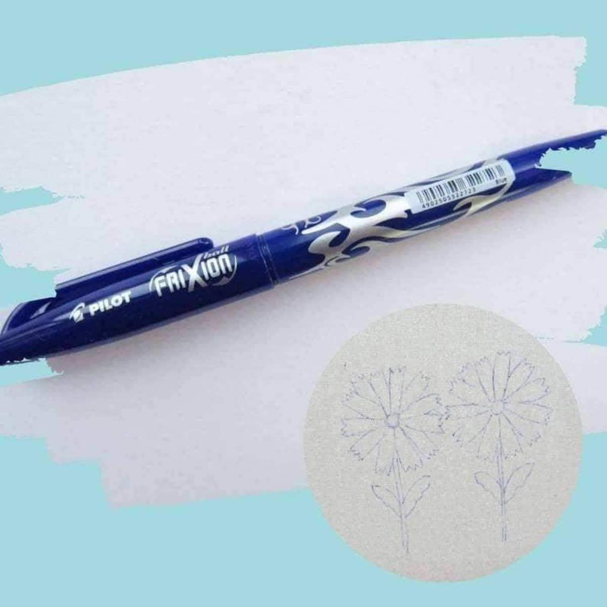 Frixion Pen, Hand Embroidery Transfer Pen , Embroidery Supplies , StitchDoodles , embroidery hoop kit, embroidery kits for adults, embroidery kits for beginners, erasable transfer pen, frixion erasable pen, hand embroidery, modern embroidery kits, pen for embroidery, transfer pen, unique embroidery kits , StitchDoodles , shop.stitchdoodles.com