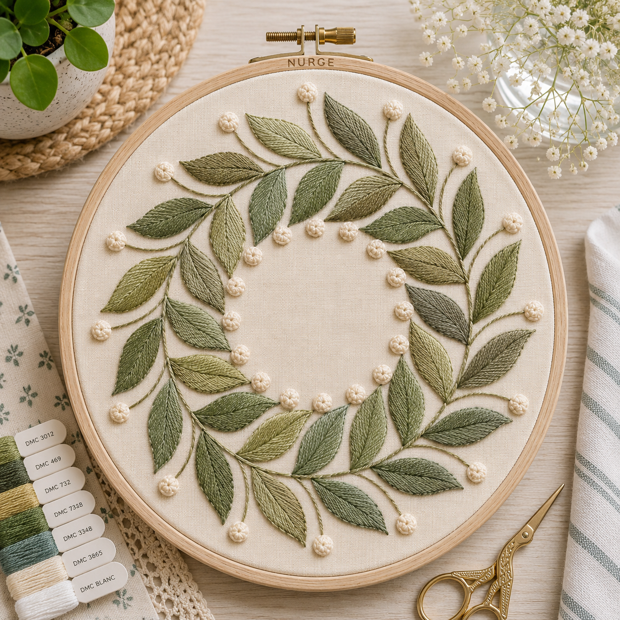 Golden Leaves Hand Embroidery PDF Template