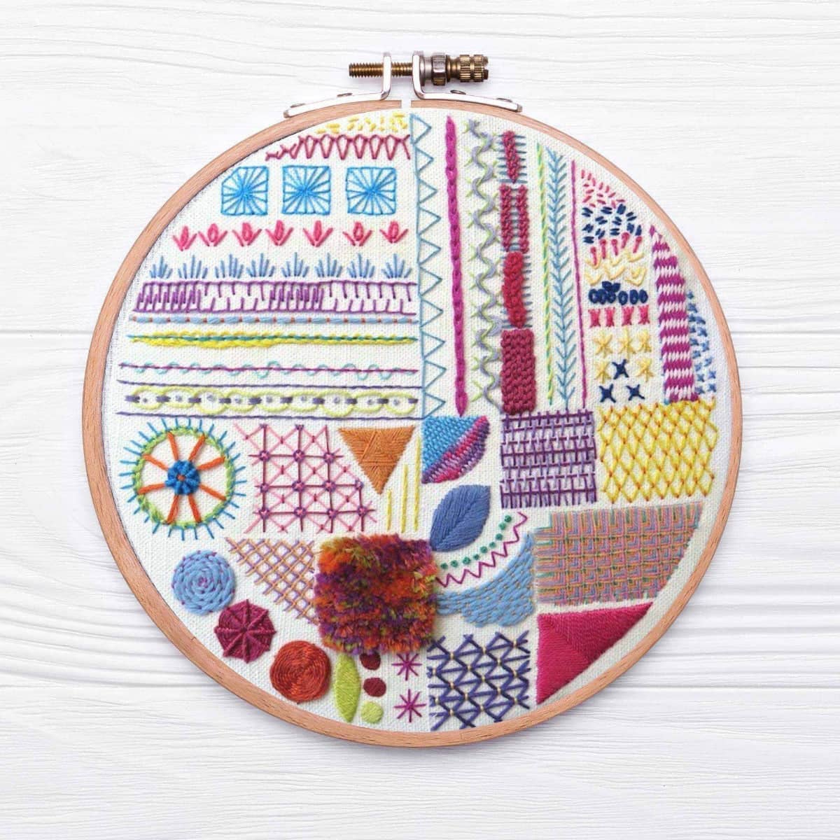 Hand embroidery Stitch Sampler with over 30 different stitches, Hand Embroidery Pattern , PDF Download , StitchDoodles , embroidery hoop kit, embroidery kits for adults, embroidery kits for beginners, hand embroidery, modern embroidery kits, PDF pattern, unique embroidery kits , StitchDoodles , shop.stitchdoodles.com