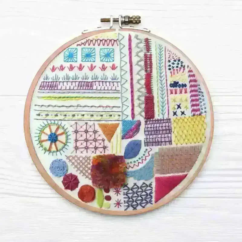 Hand embroidery Stitch Sampler with over 30 different stitches, Hand Embroidery Pattern , PDF Download , StitchDoodles , embroidery hoop kit, embroidery kits for adults, embroidery kits for beginners, hand embroidery, modern embroidery kits, PDF pattern, unique embroidery kits , StitchDoodles , shop.stitchdoodles.com
