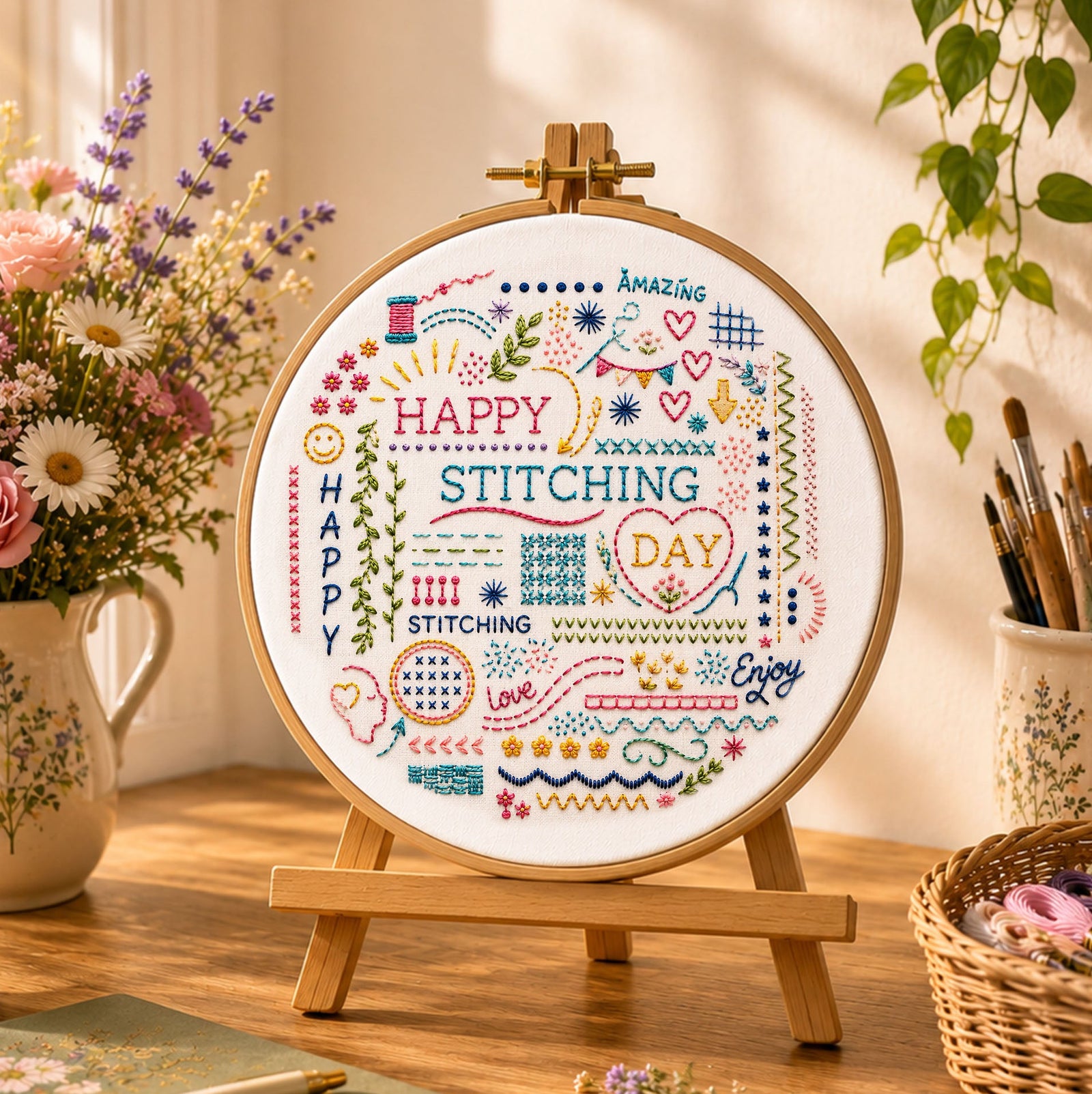 Happy Stitching Pre Printed Embroidery Fabric for hand embroidery
