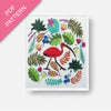 Colorful embroidery pattern with an Ibis bird and leaves on a white background, labeled 'PDF Pattern'.