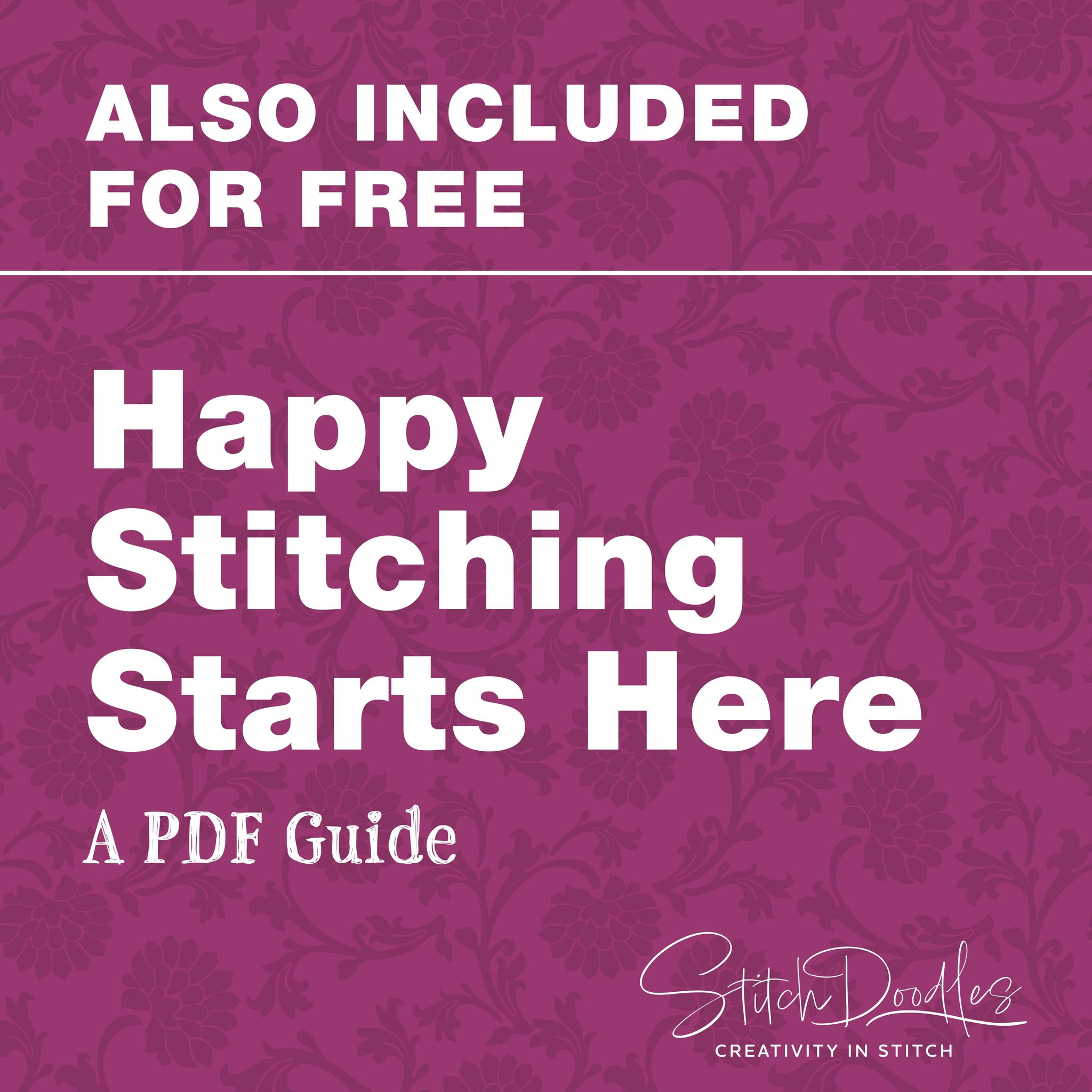 Promotional text for a PDF guide on a purple floral patterned background