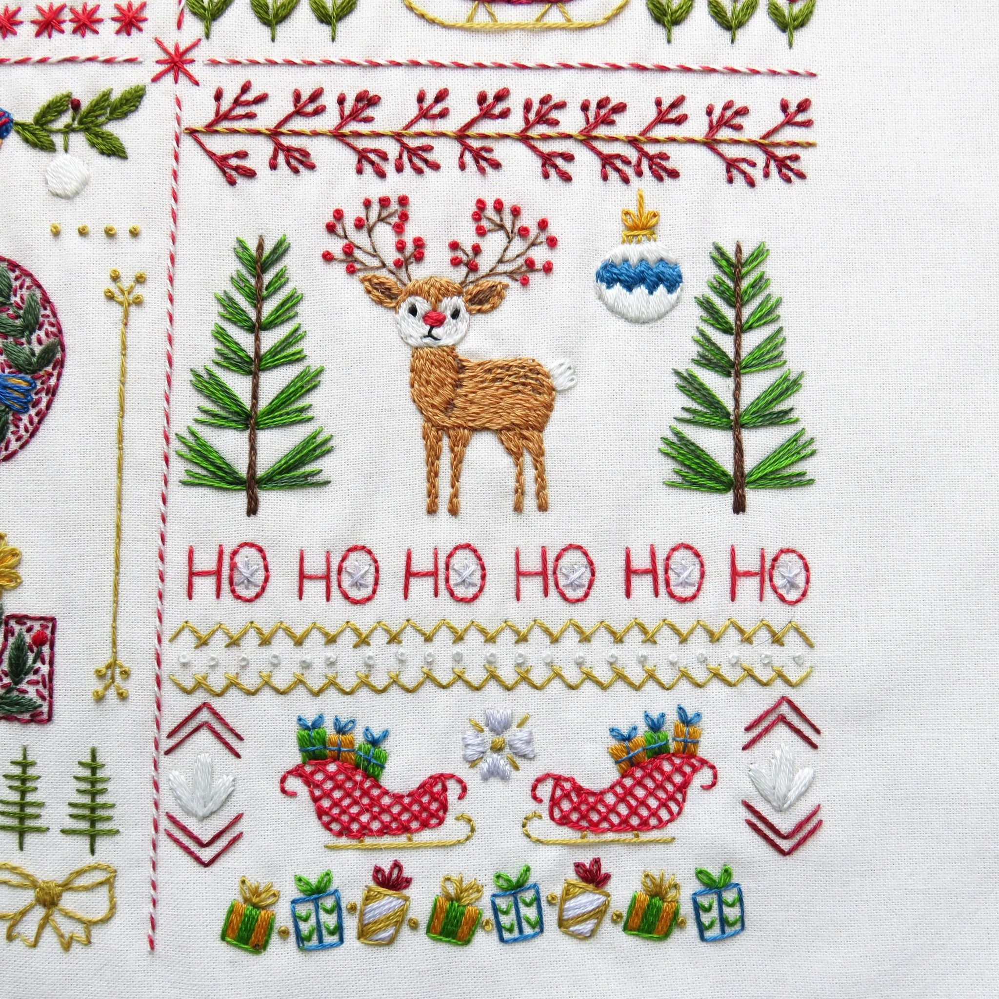 Jolly Christmas Hand Embroidery Kit, Pre Printed Fabric a Festive Beginner Stitch A long Holiday Gift