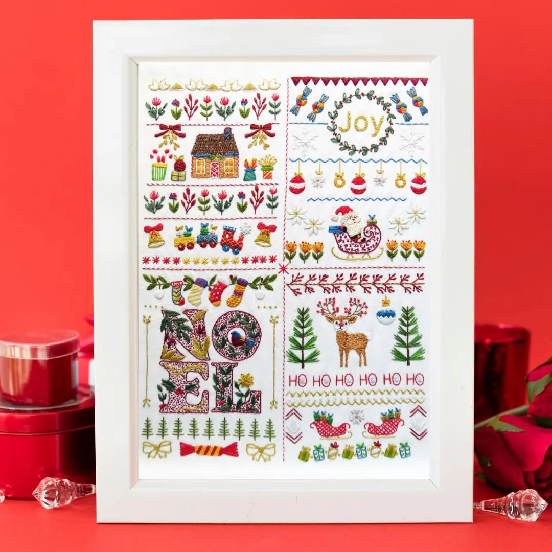 Jolly Christmas Hand Embroidery Kit, Pre Printed Fabric a Festive Beginner Stitch A long Holiday Gift