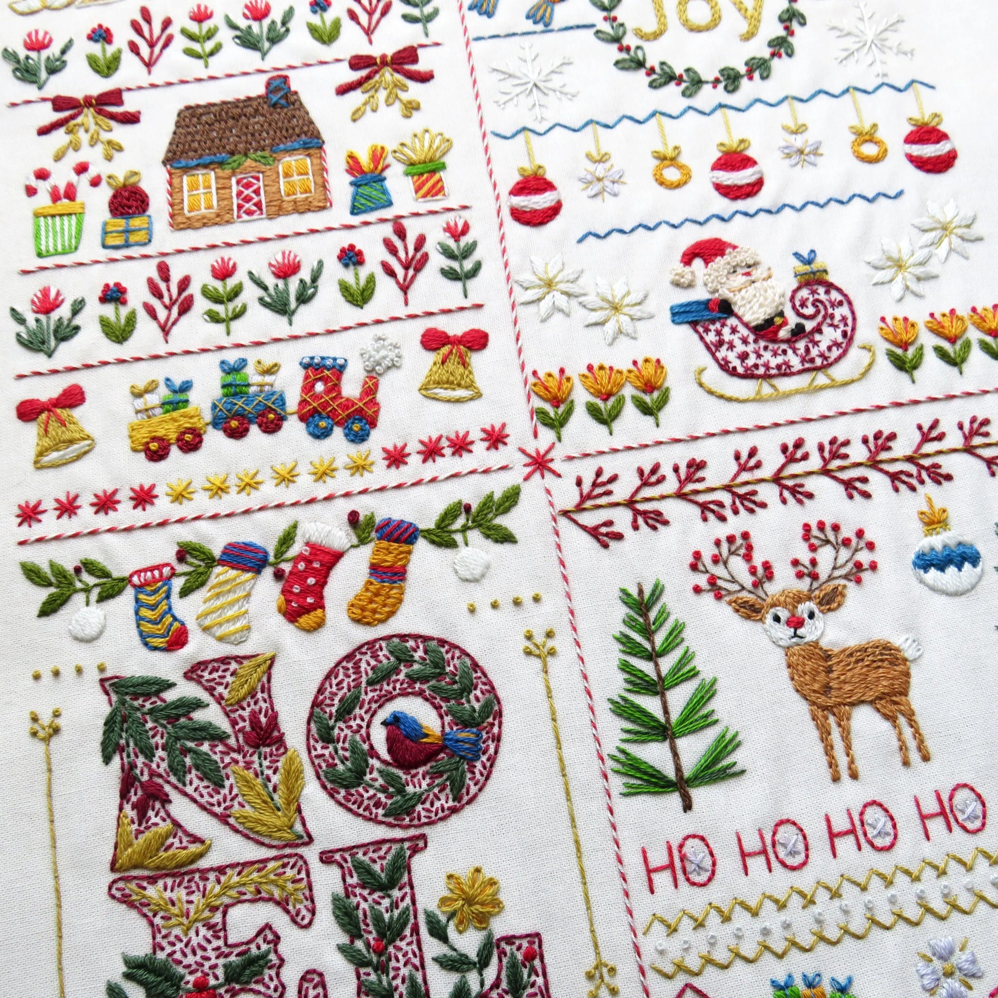 Jolly Christmas Hand Embroidery Kit, Pre Printed Fabric a Festive Beginner Stitch A long Holiday Gift